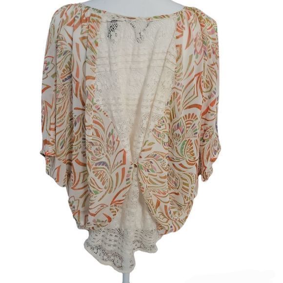BKE BOUTIQUE Women's Blouse Top Orange White layered back sz XS‎ OVERSIZED flowy - Picture 2 of 6